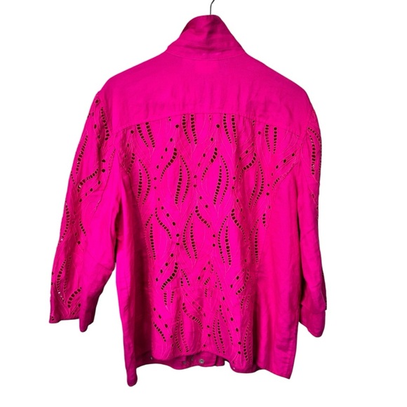 Chico's Pink Eyelet Linen Jacket Size XL 100% Linen - Picture 4 of 14